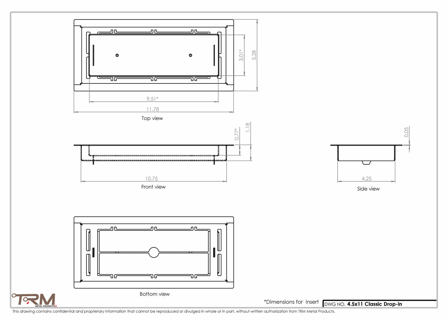 4.5x11 - Classic Drop-in Air Vent, Flush Floor-Matching, All Metal, Floor Vent Cover - TRM Metal  11x4.5
