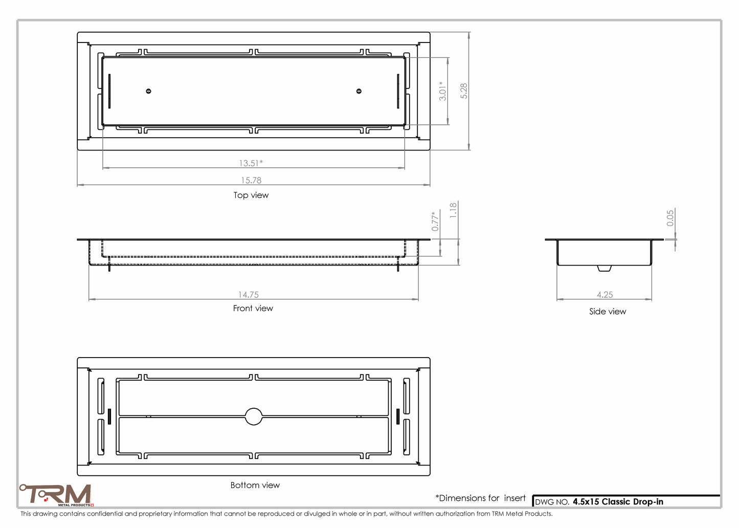 4.5x15 - Classic Drop-in Air Vent, Flush Floor-Matching, All Metal, Floor Vent Cover - TRM Metal  15x4.5