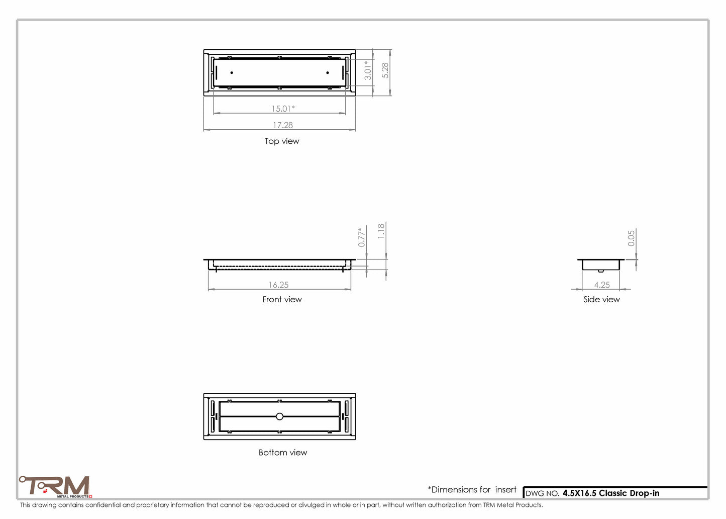 4.5x16.5 - Classic Drop-in Air Vent, Flush Floor-Matching, All Metal, Floor Vent Cover - TRM Metal  16.5x4.5
