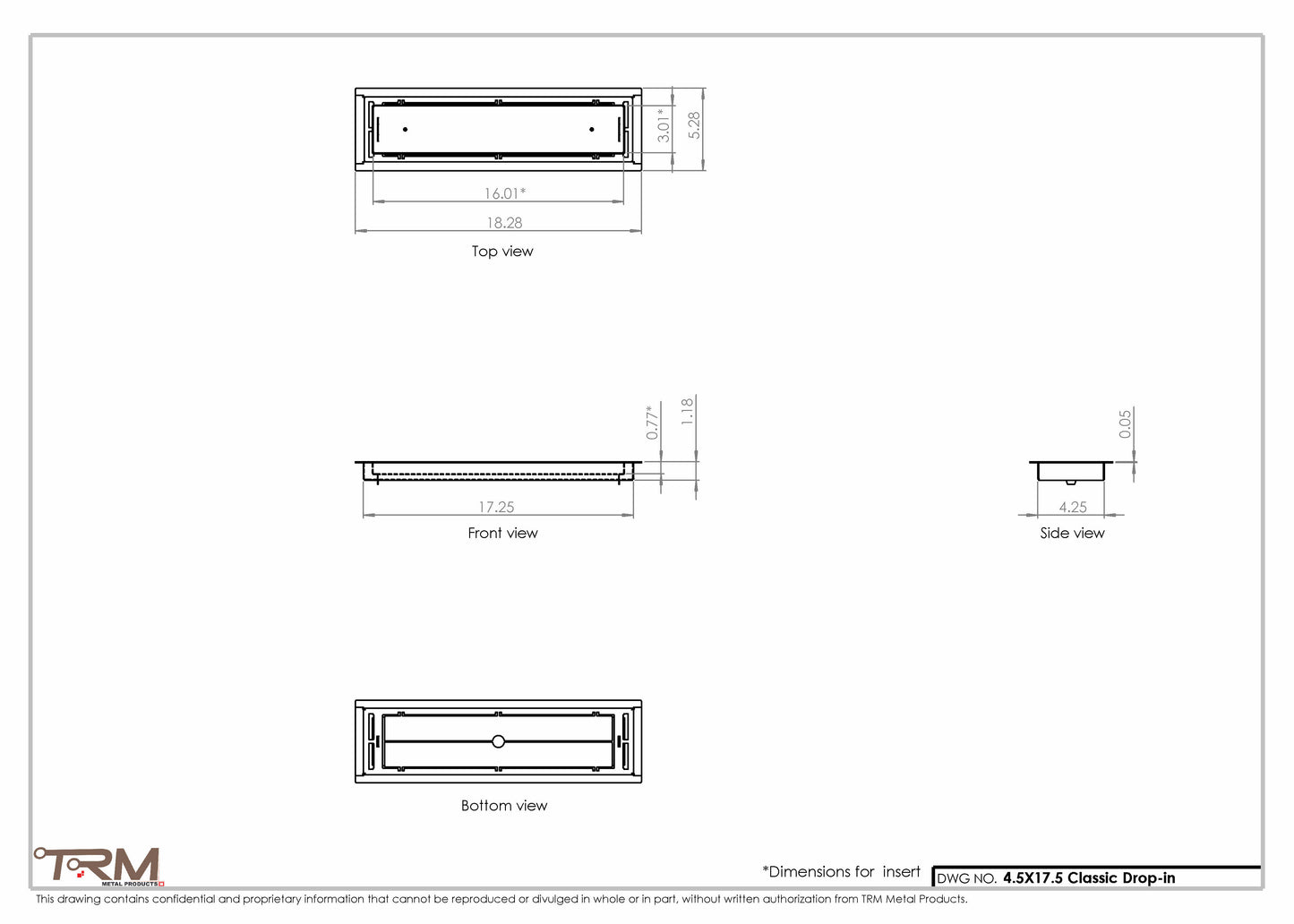 4.5x17.5 - Classic Drop-in Air Vent, Flush Floor-Matching, All Metal, Floor Vent Cover - TRM Metal  17.5x4.5