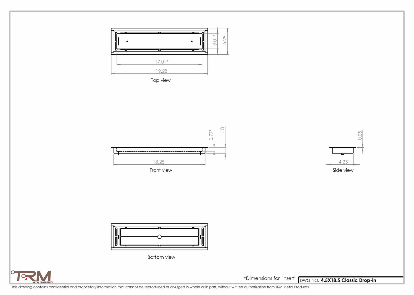 4.5x18.5 - Classic Drop-in Air Vent, Flush Floor-Matching, All Metal, Floor Vent Cover - TRM Metal  18.5x4.5