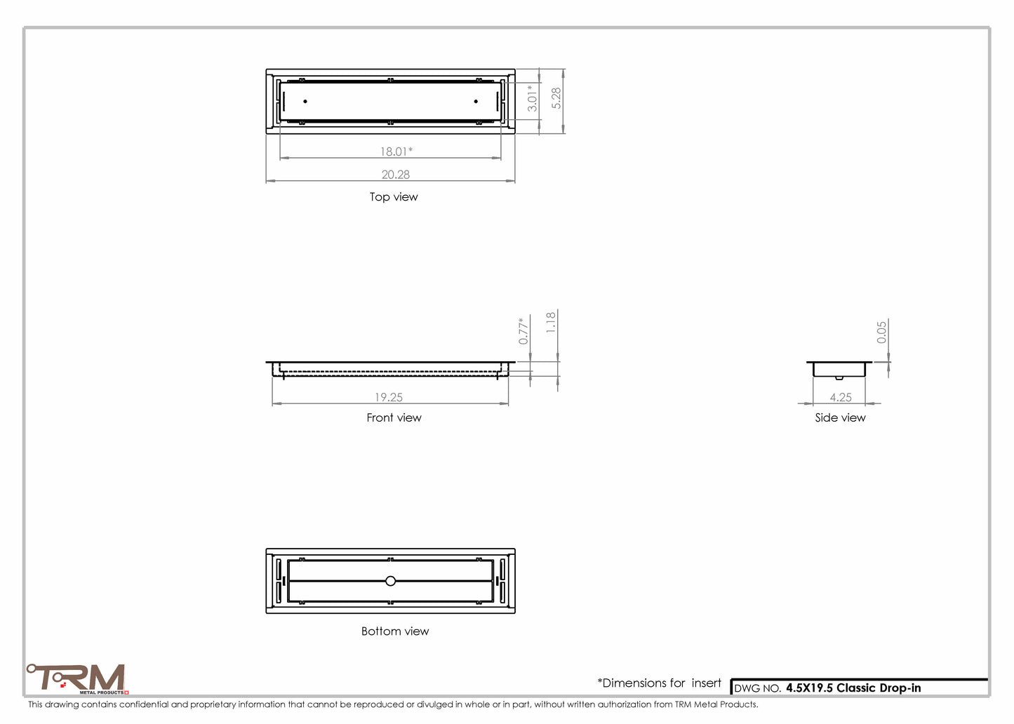 4.5x19.5 - Classic Drop-in Air Vent, Flush Floor-Matching, All Metal, Floor Vent Cover - TRM Metal  19.5x4.5