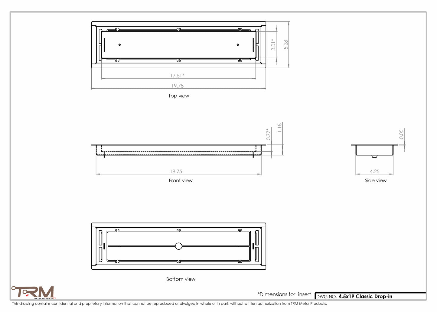 4.5x19 - Classic Drop-in Air Vent, Flush Floor-Matching, All Metal, Floor Vent Cover - TRM Metal  19x4.5
