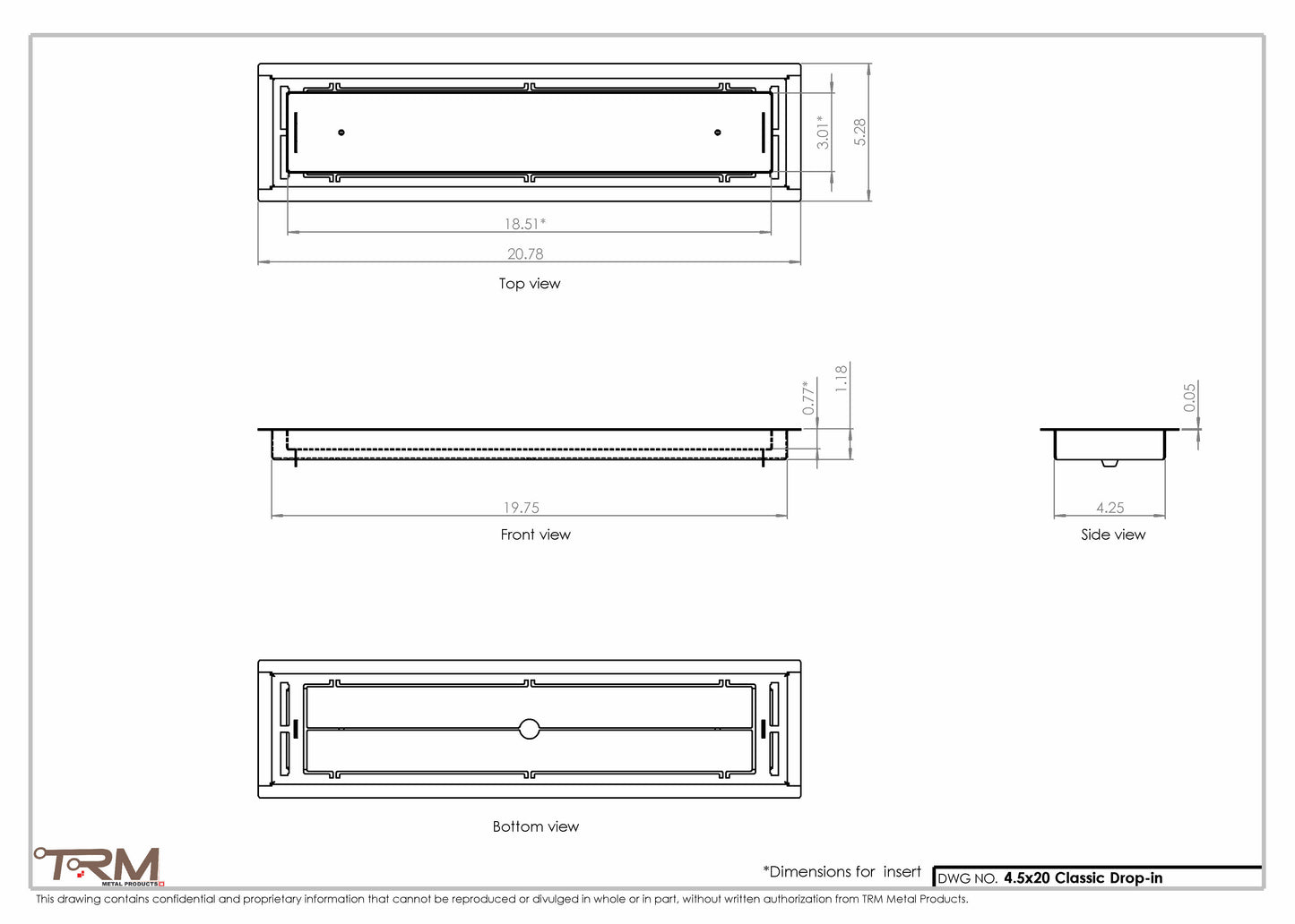 4.5x20 - Classic Drop-in Air Vent, Flush Floor-Matching, All Metal, Floor Vent Cover - TRM Metal  20x4.5
