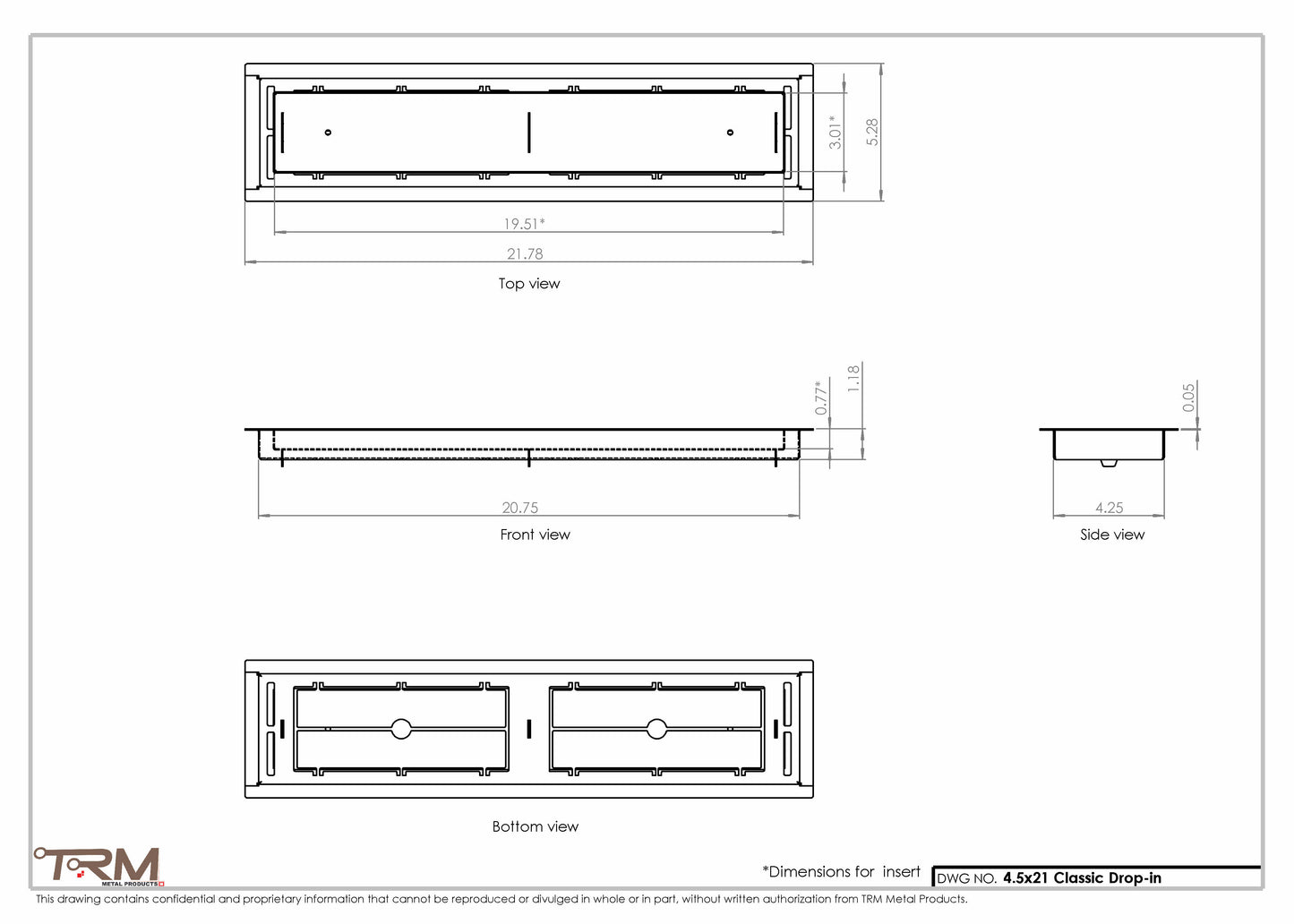 4.5x21 - Classic Drop-in Air Vent, Flush Floor-Matching, All Metal, Floor Vent Cover - TRM Metal  21x4.5