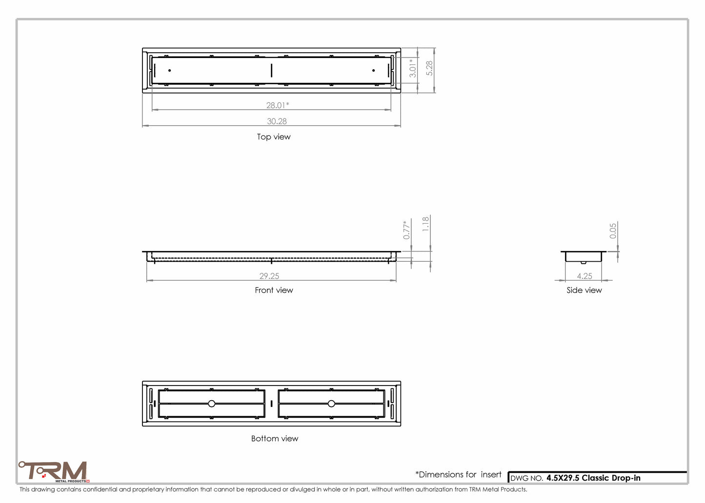 4.5x29.5 - Classic Drop-in Air Vent, Flush Floor-Matching, All Metal, Floor Vent Cover - TRM Metal  29.5x4.5