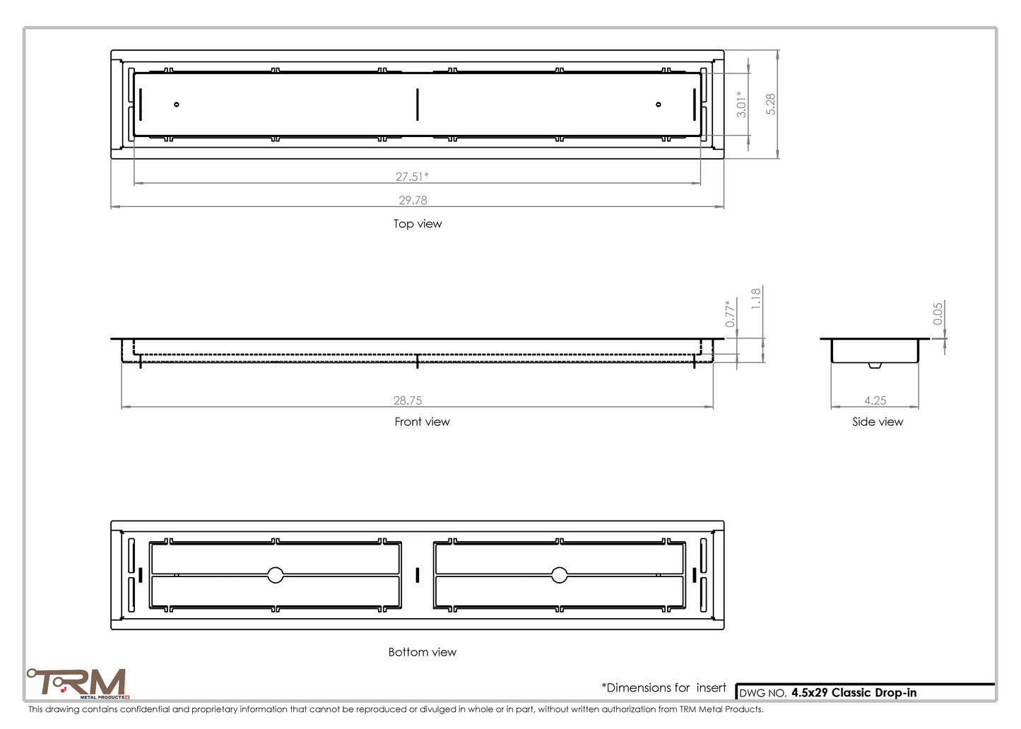 4.5x29 - Classic Drop-in Air Vent, Flush Floor-Matching, All Metal, Floor Vent Cover - TRM Metal  29x4.5