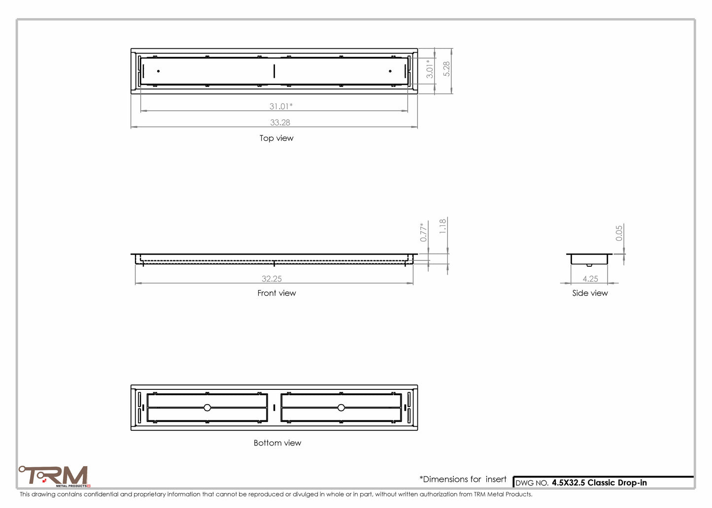 4.5x32.5 - Classic Drop-in Air Vent, Flush Floor-Matching, All Metal, Floor Vent Cover - TRM Metal  32.5x4.5