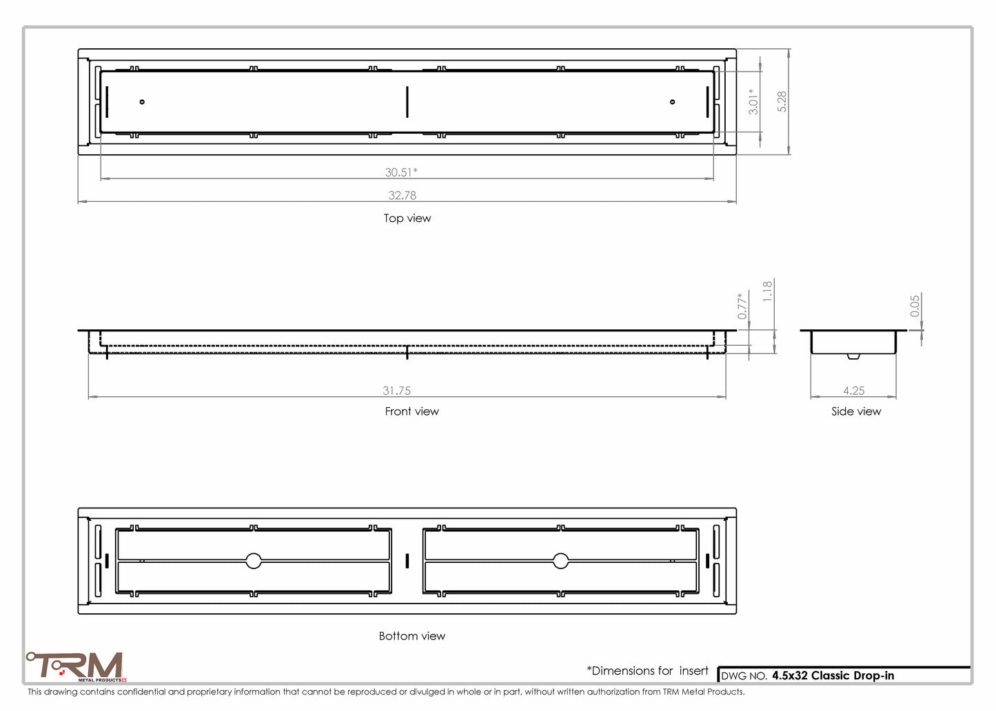 4.5x32 - Classic Drop-in Air Vent, Flush Floor-Matching, All Metal, Floor Vent Cover - TRM Metal  32x4.5