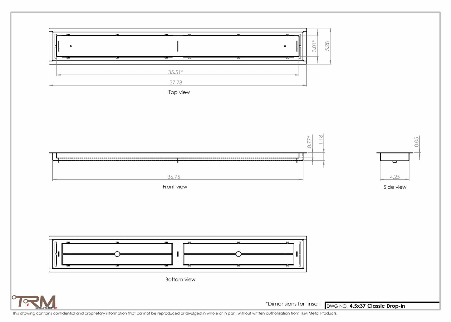 4.5x37 - Classic Drop-in Air Vent, Flush Floor-Matching, All Metal, Floor Vent Cover - TRM Metal  37x4.5
