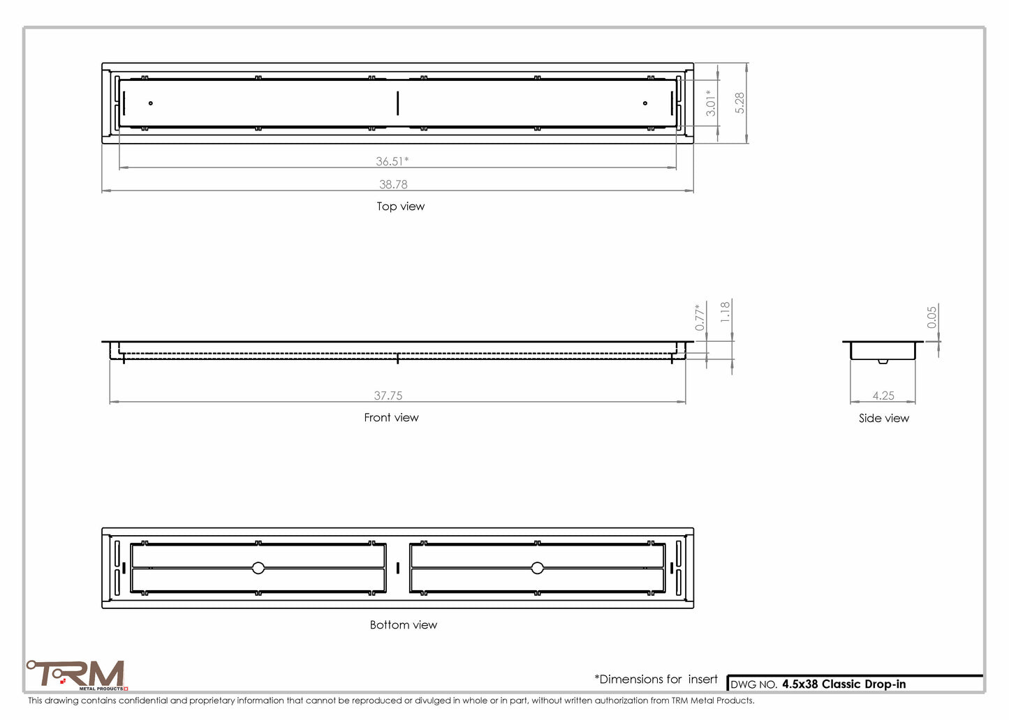 4.5x38 - Classic Drop-in Air Vent, Flush Floor-Matching, All Metal, Floor Vent Cover - TRM Metal  38x4.5