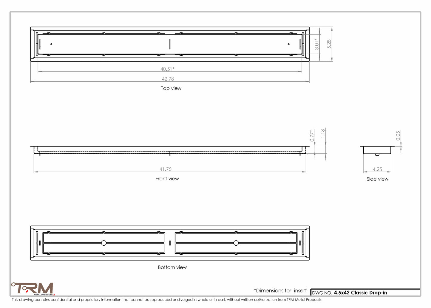 4.5x42 - Classic Drop-in Air Vent, Flush Floor-Matching, All Metal, Floor Vent Cover - TRM Metal  42x4.5