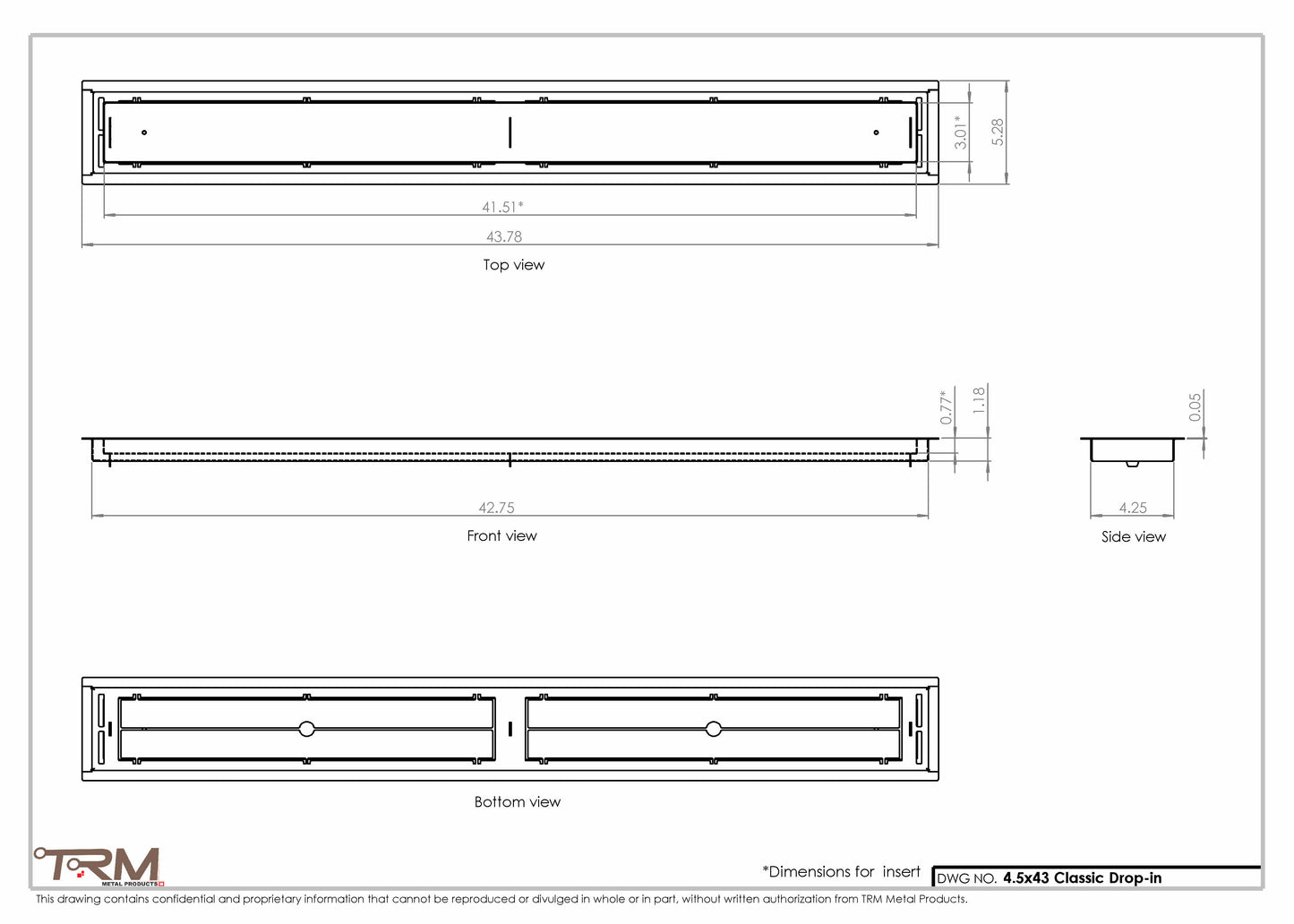 4.5x43 - Classic Drop-in Air Vent, Flush Floor-Matching, All Metal, Floor Vent Cover - TRM Metal  43x4.5