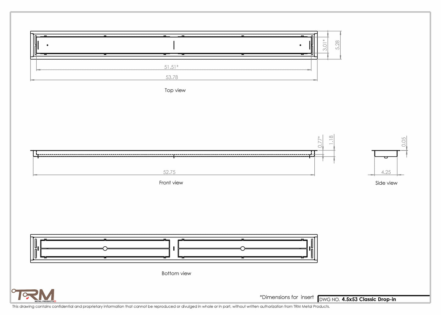 4.5x53 - Classic Drop-in Air Vent, Flush Floor-Matching, All Metal, Floor Vent Cover - TRM Metal  53x4.5