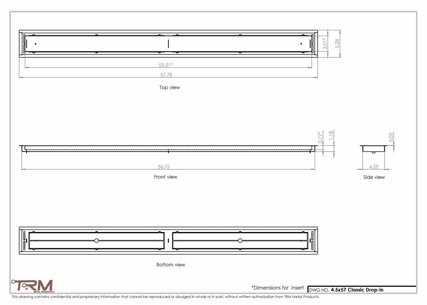 4.5x57 - Classic Drop-in Air Vent, Flush Floor-Matching, All Metal, Floor Vent Cover - TRM Metal  57x4.5