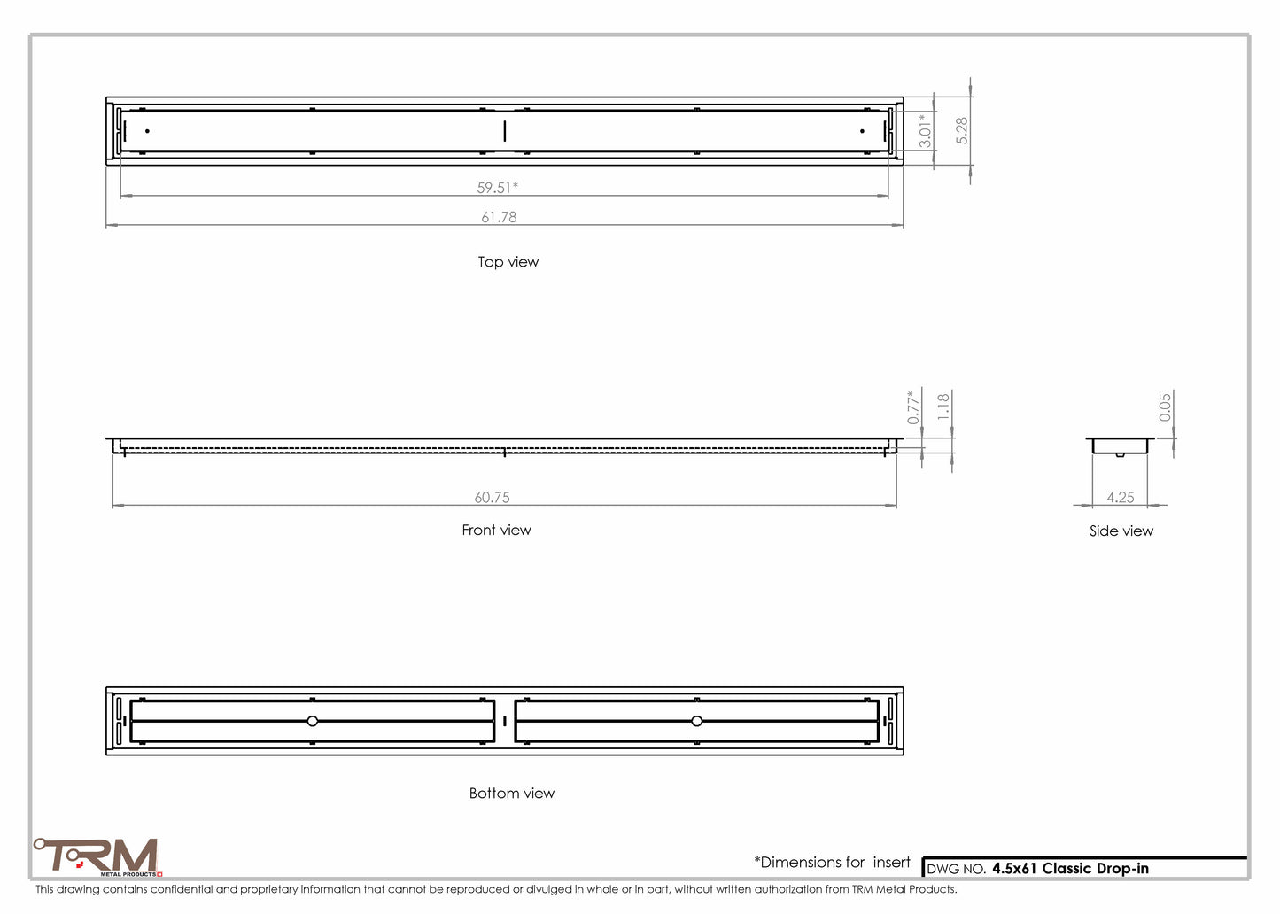 4.5x61 - Classic Drop-in Air Vent, Flush Floor-Matching, All Metal, Floor Vent Cover - TRM Metal  61x4.5