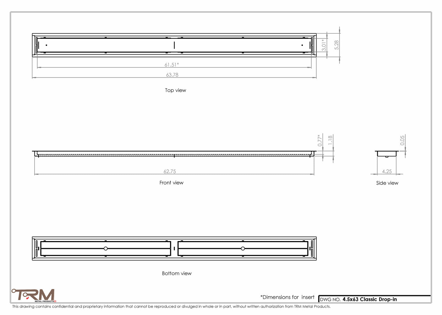 4.5x63 - Classic Drop-in Air Vent, Flush Floor-Matching, All Metal, Floor Vent Cover - TRM Metal  63x4.5