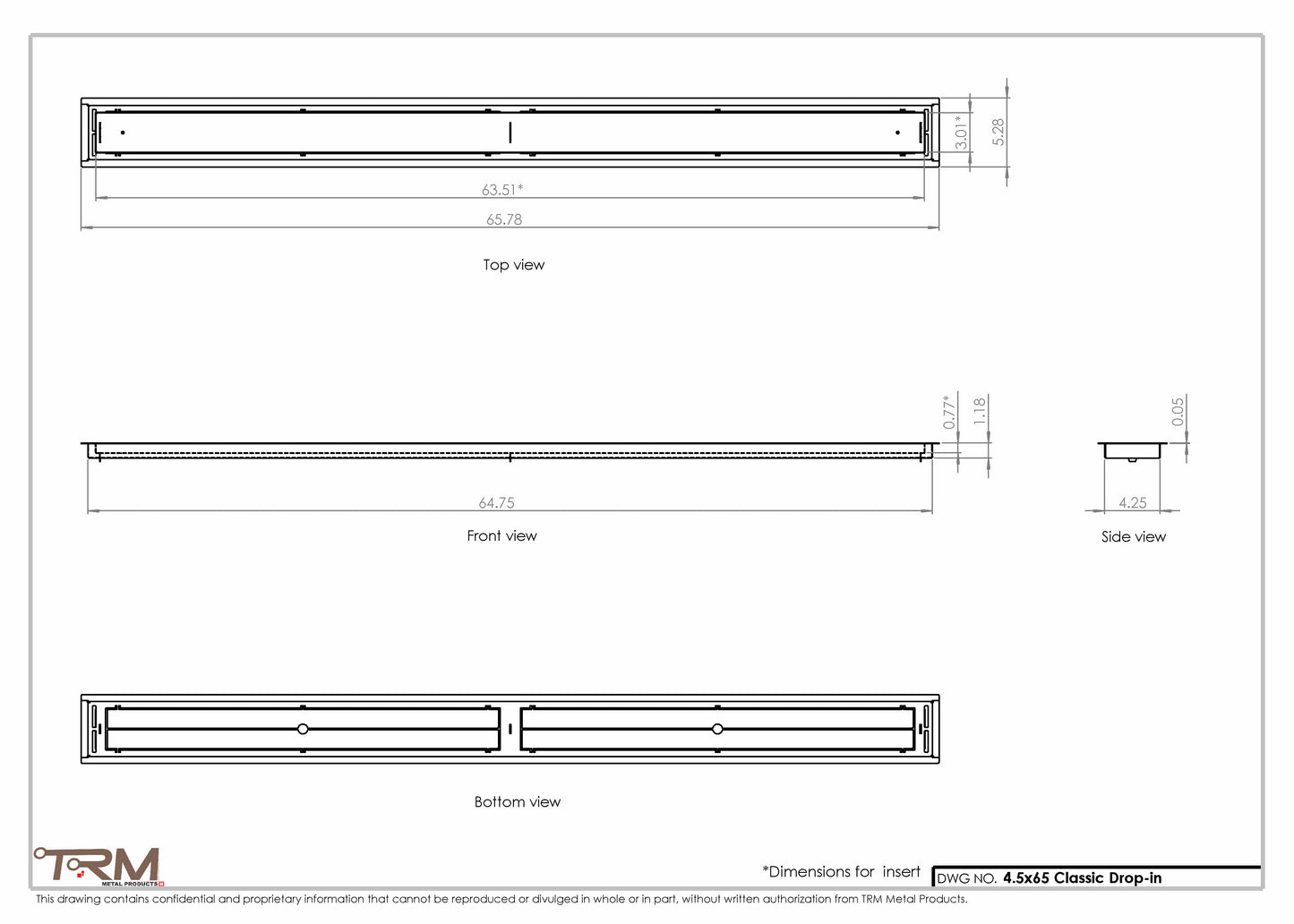 4.5x65 - Classic Drop-in Air Vent, Flush Floor-Matching, All Metal, Floor Vent Cover - TRM Metal  65x4.5