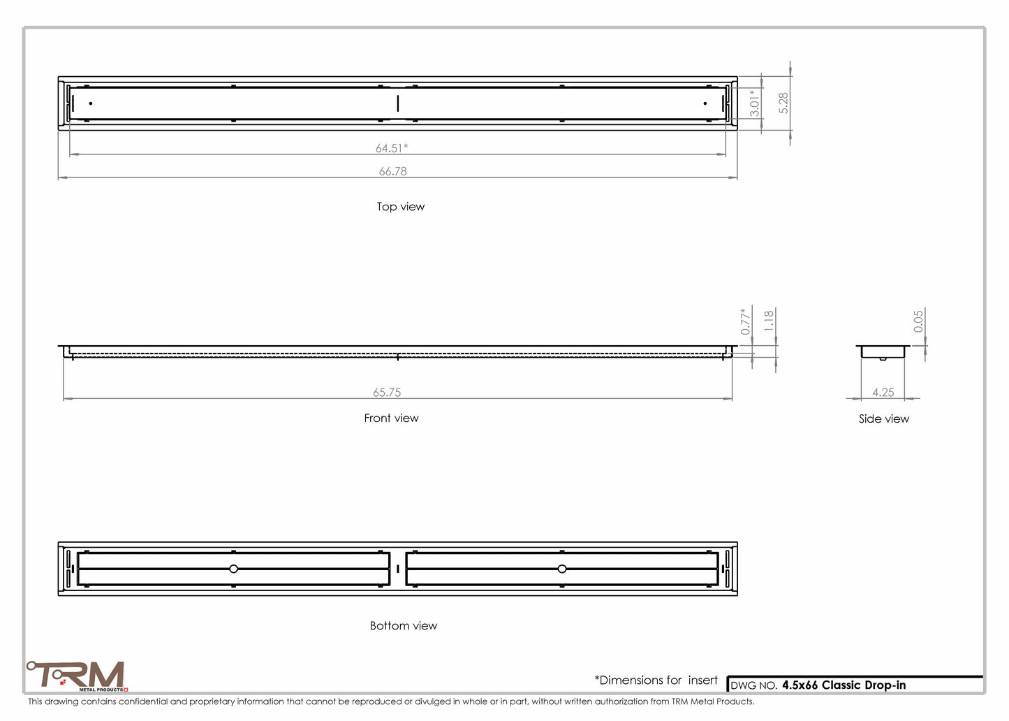 4.5x66 - Classic Drop-in Air Vent, Flush Floor-Matching, All Metal, Floor Vent Cover - TRM Metal  66x4.5