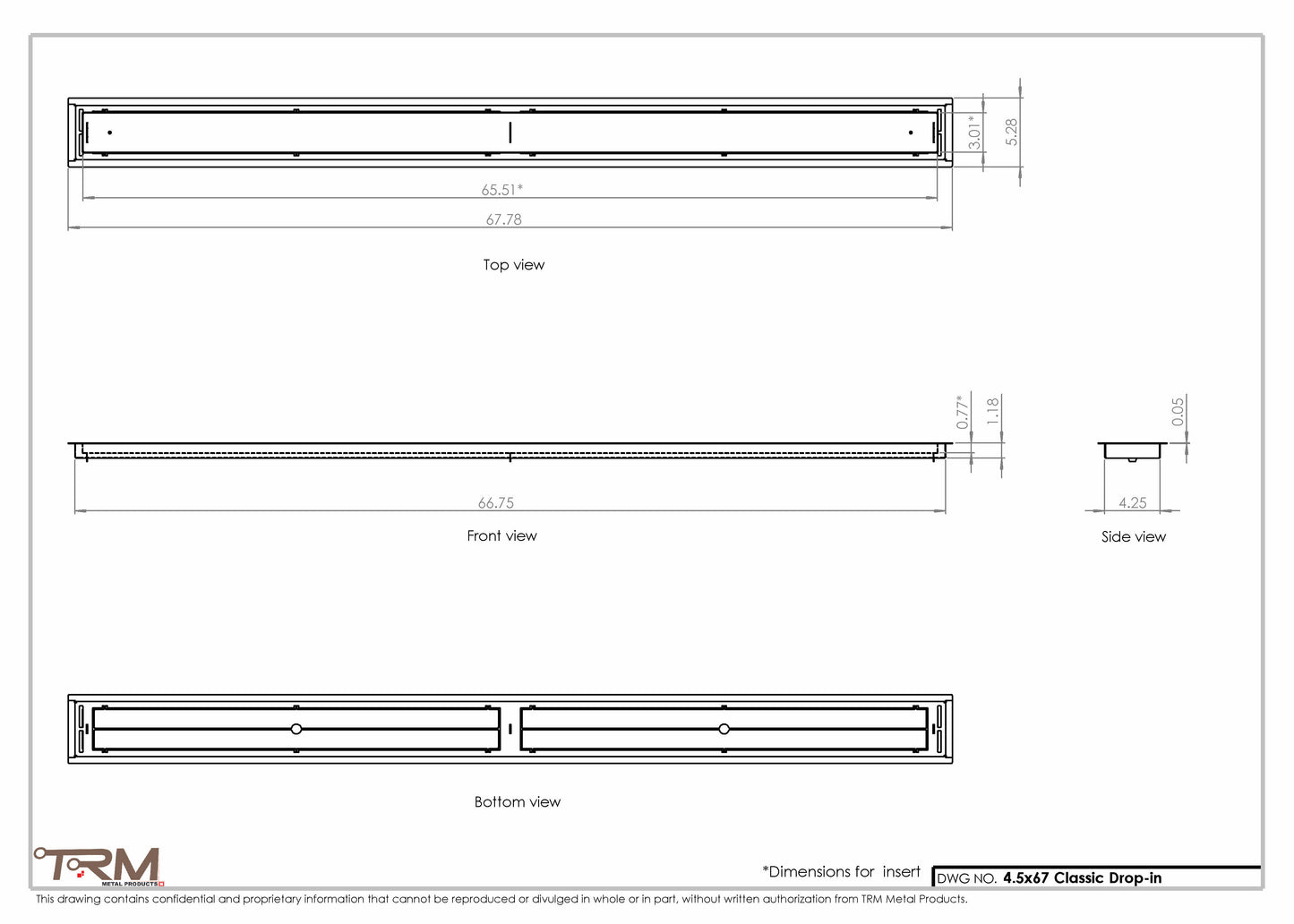 4.5x67 - Classic Drop-in Air Vent, Flush Floor-Matching, All Metal, Floor Vent Cover - TRM Metal  67x4.5