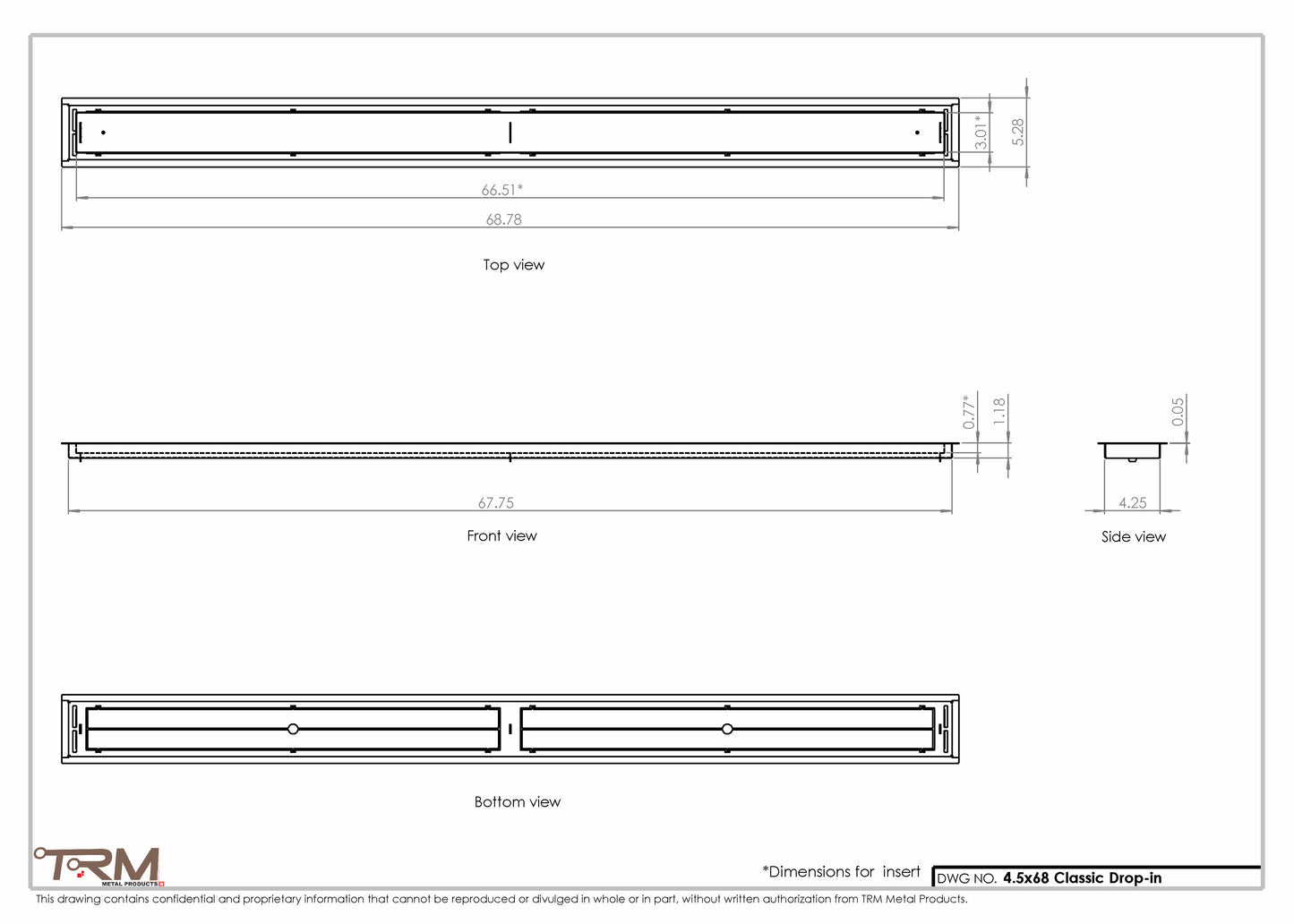 4.5x68 - Classic Drop-in Air Vent, Flush Floor-Matching, All Metal, Floor Vent Cover - TRM Metal  68x4.5