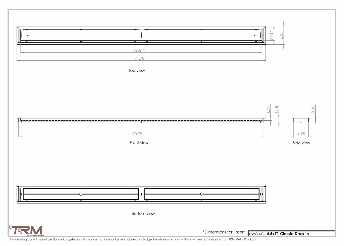 4.5x71 - Classic Drop-in Air Vent, Flush Floor-Matching, All Metal, Floor Vent Cover - TRM Metal  71x4.5
