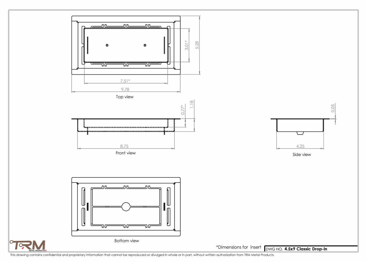 4.5x9 - Classic Drop-in Air Vent, Flush Floor-Matching, All Metal, Floor Vent Cover - TRM Metal  9x4.5