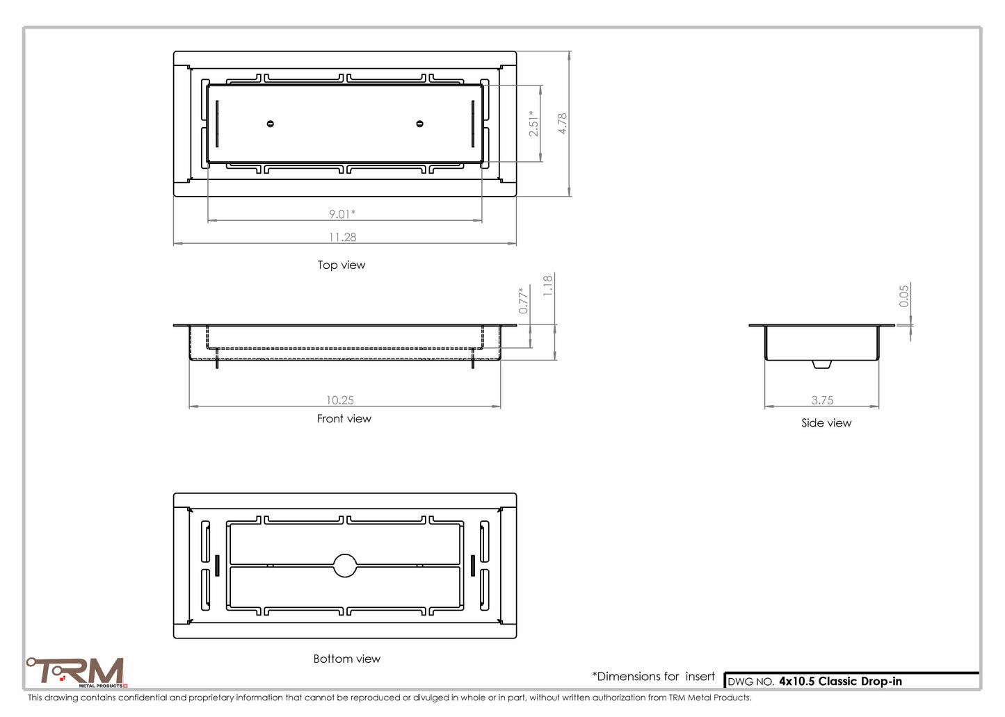4x10.5 - Classic Drop-in Air Vent, Flush Floor-Matching, All Metal, Floor Vent Cover - TRM Metal  10.5x4
