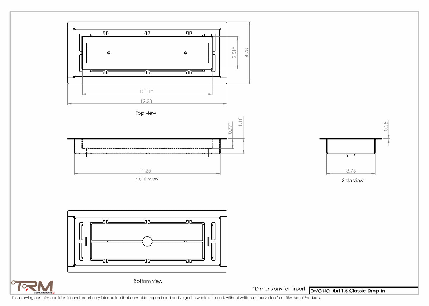 4x11.5 - Classic Drop-in Air Vent, Flush Floor-Matching, All Metal, Floor Vent Cover - TRM Metal  11.5x4