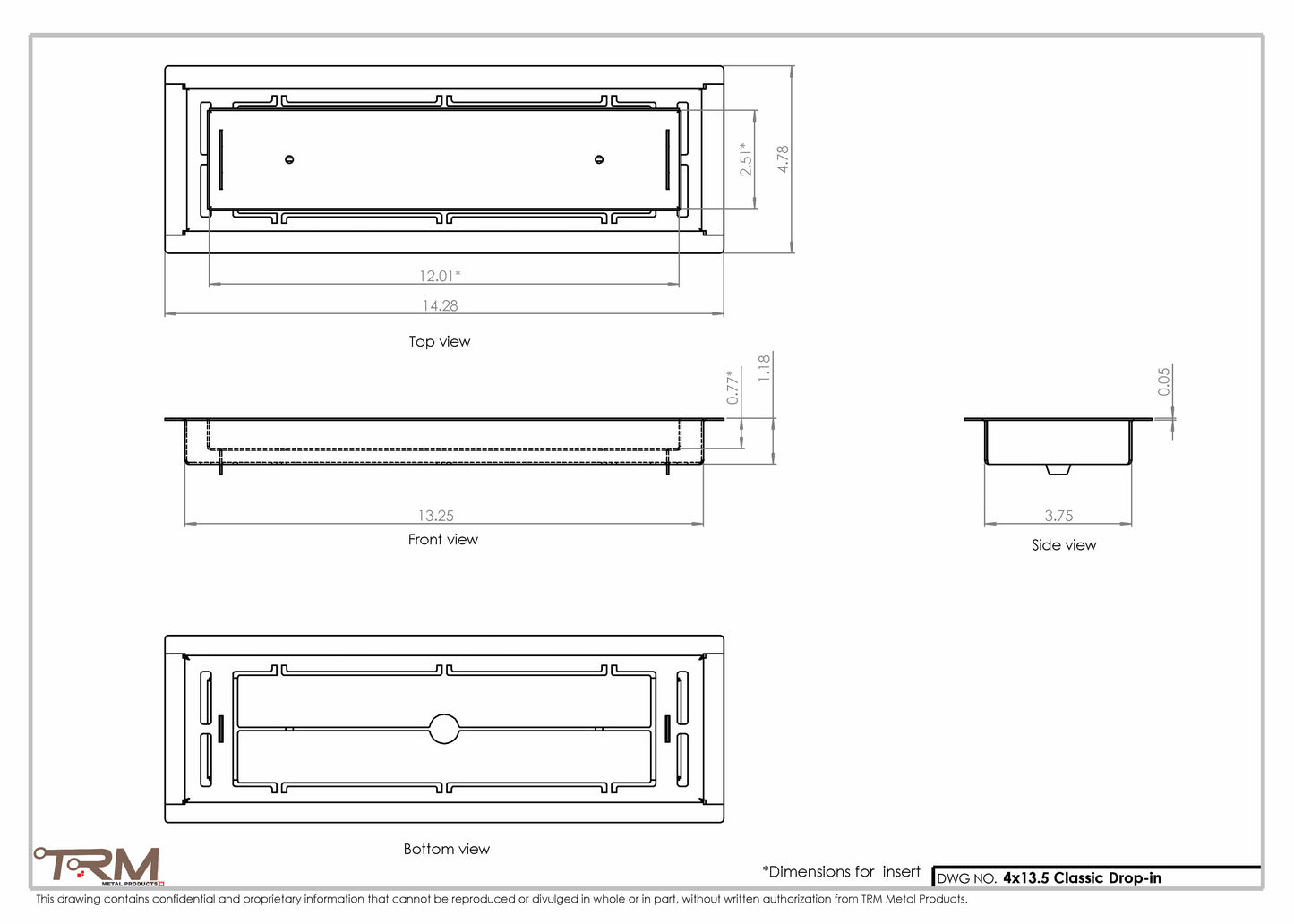 4x13.5 - Classic Drop-in Air Vent, Flush Floor-Matching, All Metal, Floor Vent Cover - TRM Metal  13.5x4