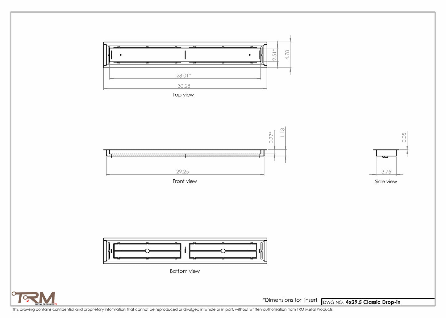 4x29.5 - Classic Drop-in Air Vent, Flush Floor-Matching, All Metal, Floor Vent Cover - TRM Metal  29.5x4