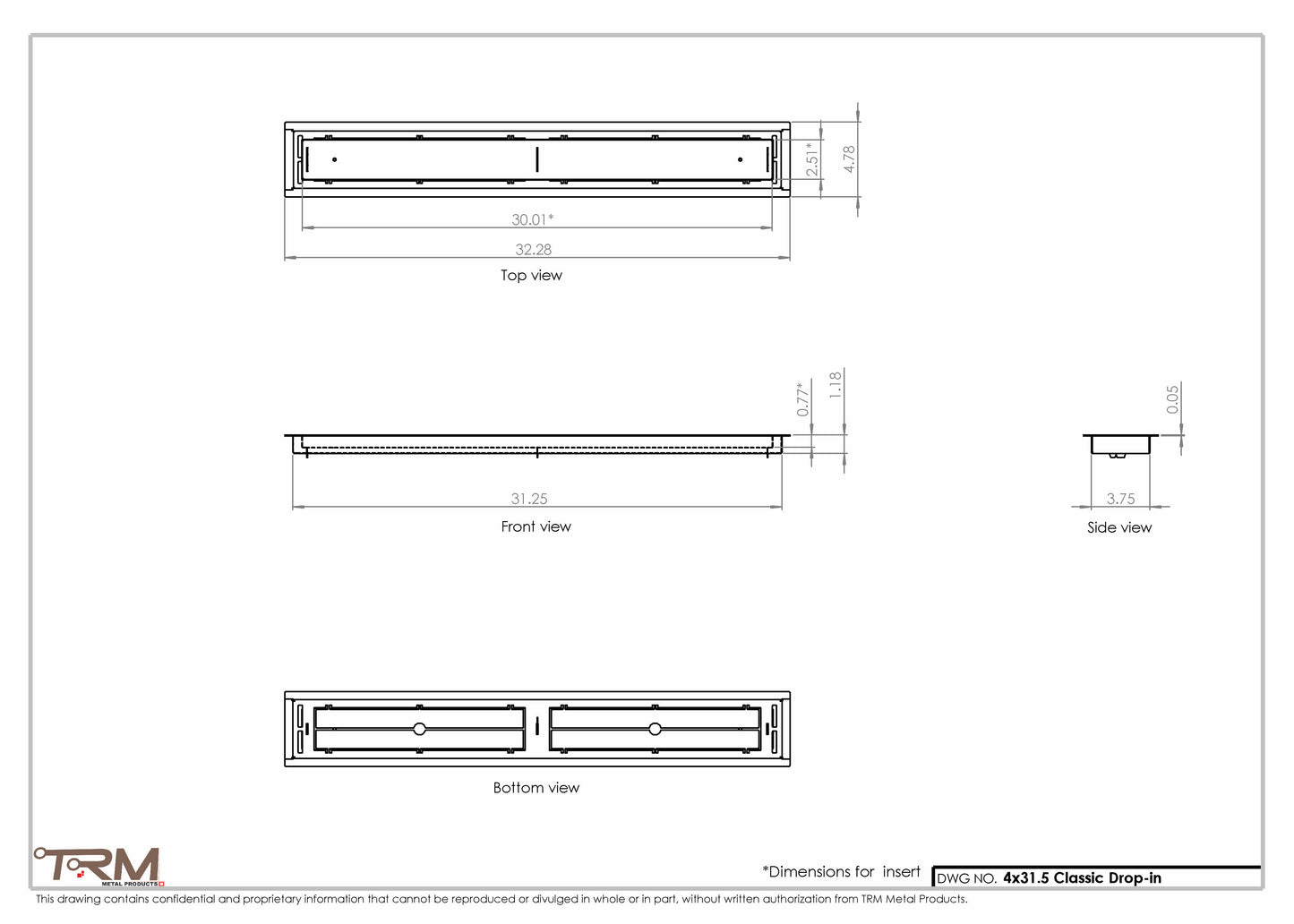 4x31.5 - Classic Drop-in Air Vent, Flush Floor-Matching, All Metal, Floor Vent Cover - TRM Metal  31.5x4
