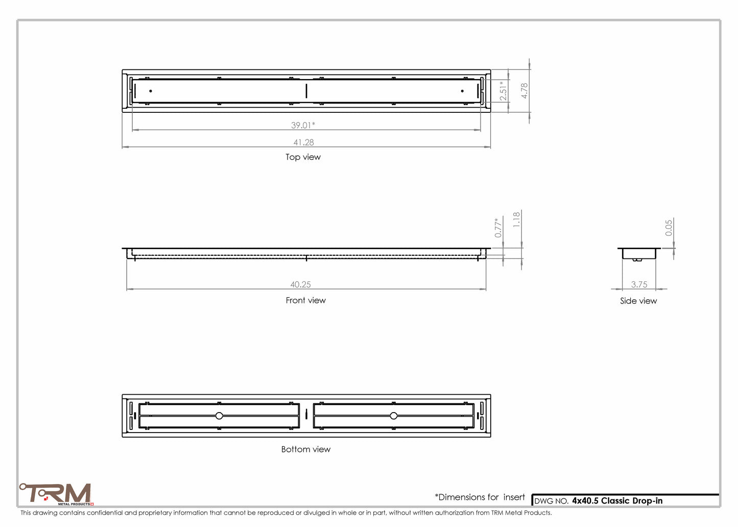 4x40.5 - Classic Drop-in Air Vent, Flush Floor-Matching, All Metal, Floor Vent Cover - TRM Metal  40.5x4