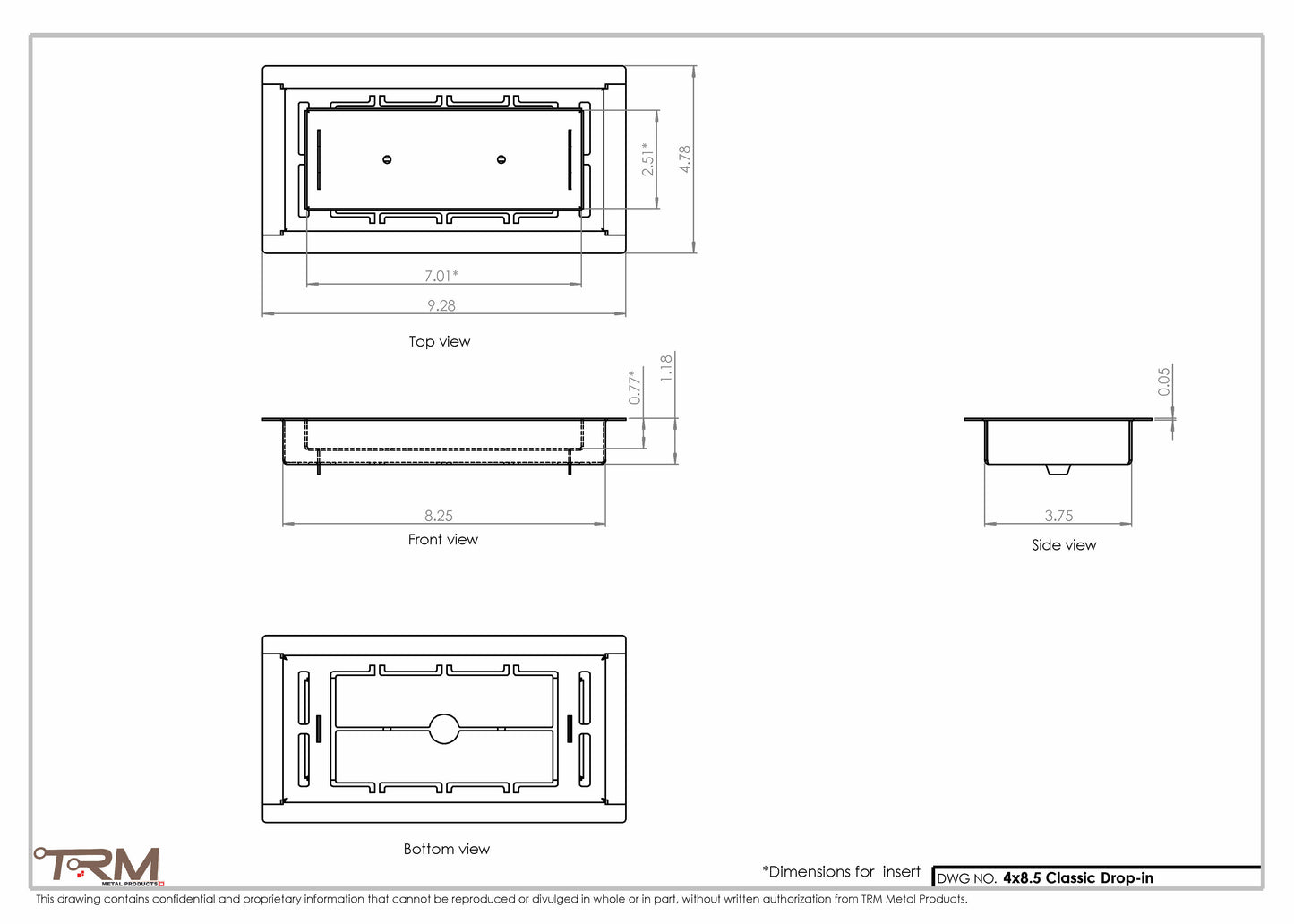 4x8.5 - Classic Drop-in Air Vent, Flush Floor-Matching, All Metal, Floor Vent Cover - TRM Metal  8.5x4