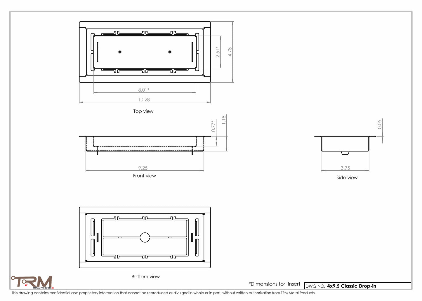 4x9.5 - Classic Drop-in Air Vent, Flush Floor-Matching, All Metal, Floor Vent Cover - TRM Metal  9.5x4