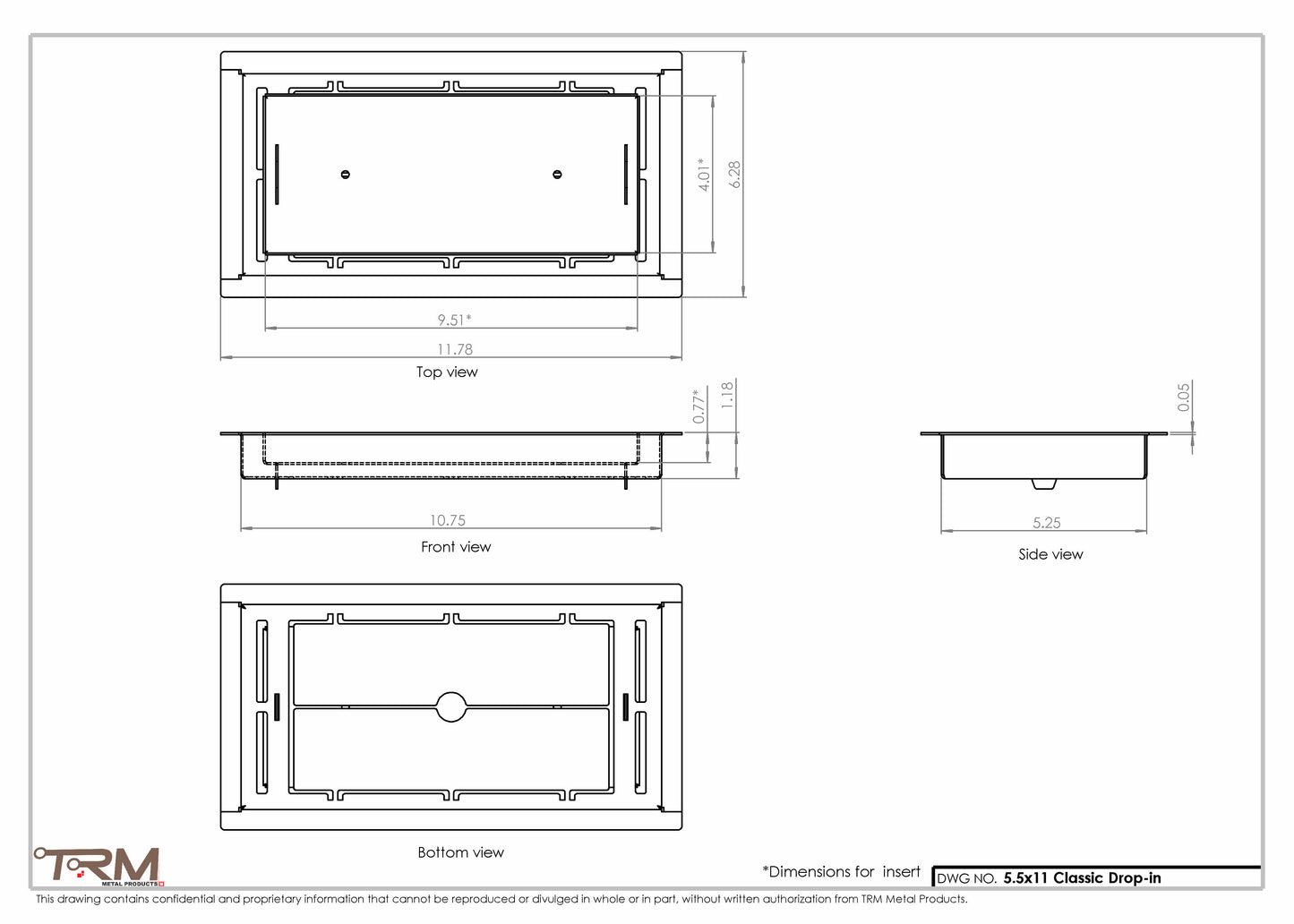 5.5x11 - Classic Drop-in Air Vent, Flush Floor-Matching, All Metal, Floor Vent Cover - TRM Metal  11x5.5
