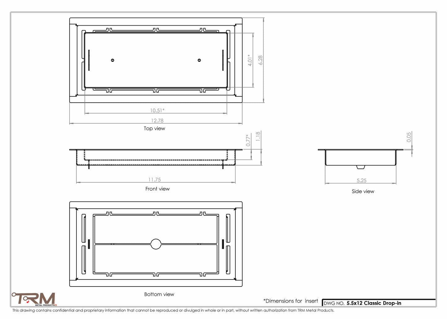 5.5x12 - Classic Drop-in Air Vent, Flush Floor-Matching, All Metal, Floor Vent Cover - TRM Metal  12x5.5
