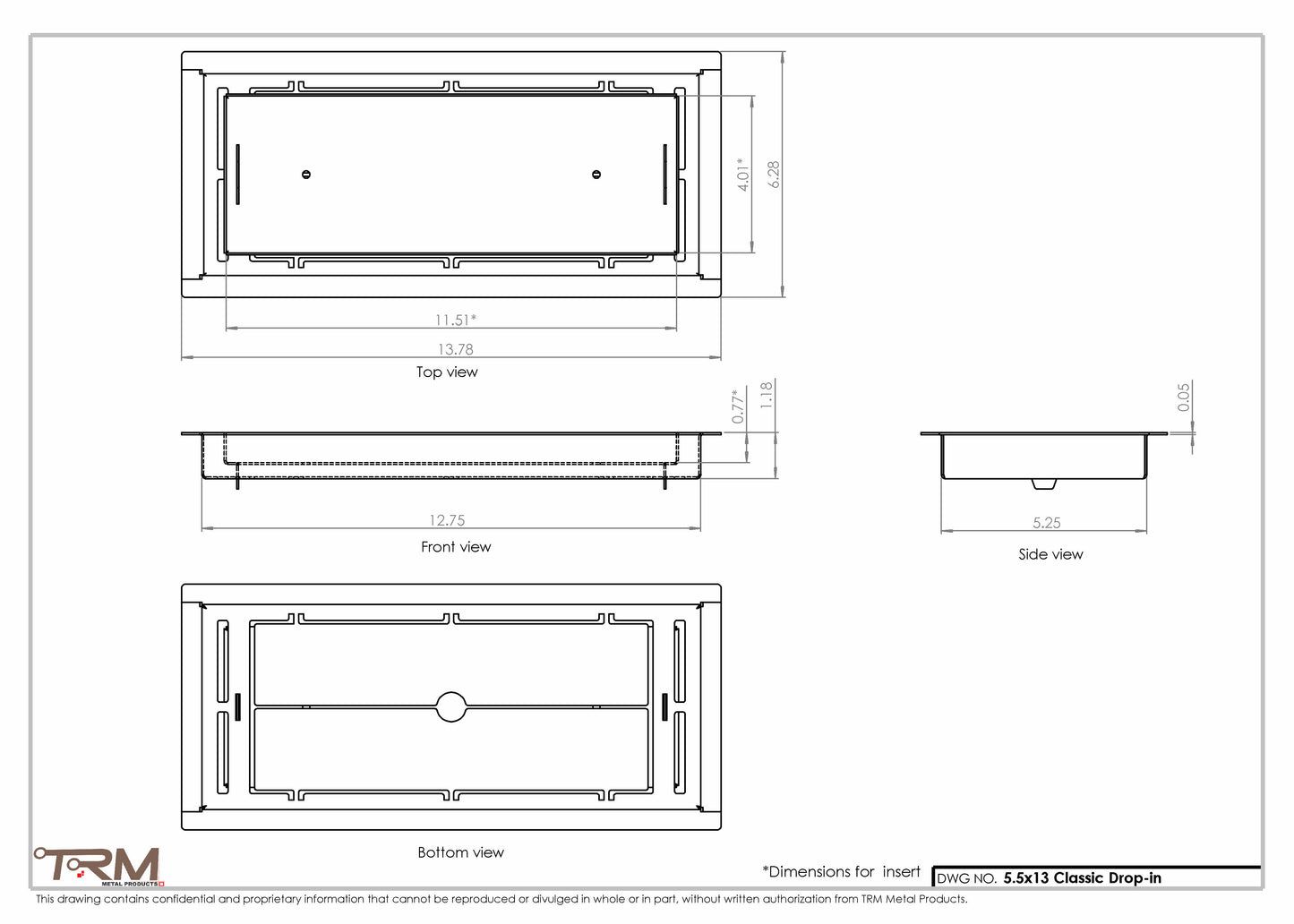 5.5x13 Classic Drop-in Air Vent, Flush Floor-Matching, All Metal, Floor Vent Cover
