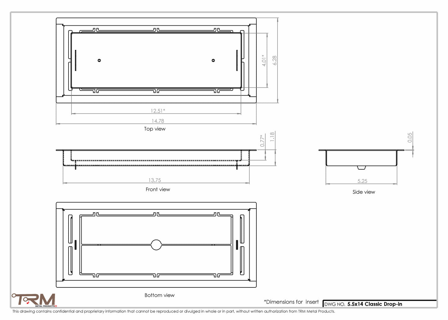 5.5x14 - Classic Drop-in Air Vent, Flush Floor-Matching, All Metal, Floor Vent Cover - TRM Metal  14x5.5