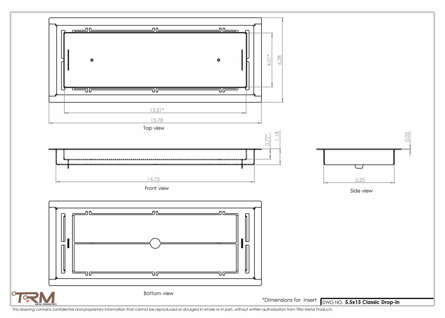 5.5x15 - Classic Drop-in Air Vent, Flush Floor-Matching, All Metal, Floor Vent Cover - TRM Metal  15x5.5