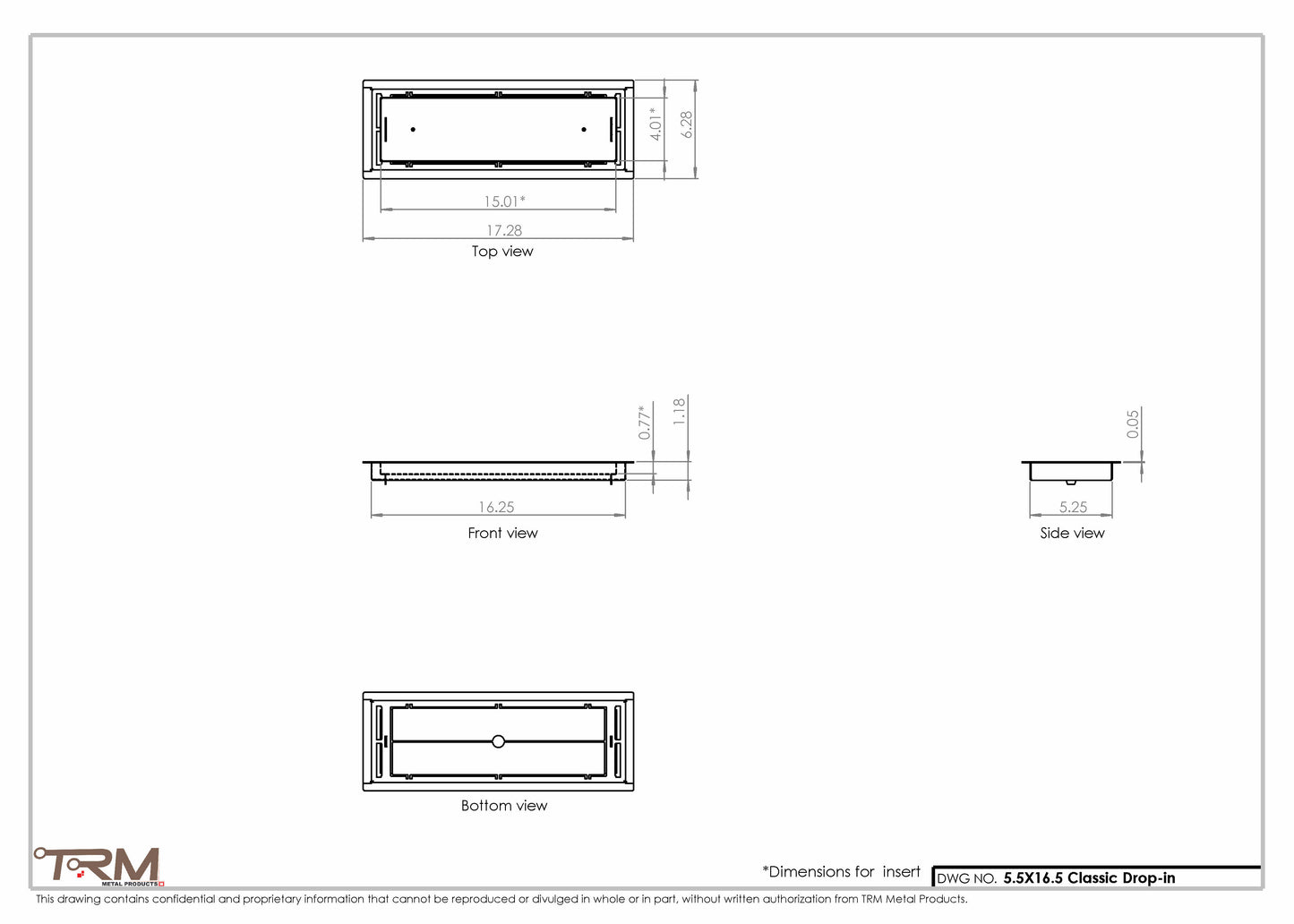 5.5x16.5 - Classic Drop-in Air Vent, Flush Floor-Matching, All Metal, Floor Vent Cover - TRM Metal  16.5x5.5