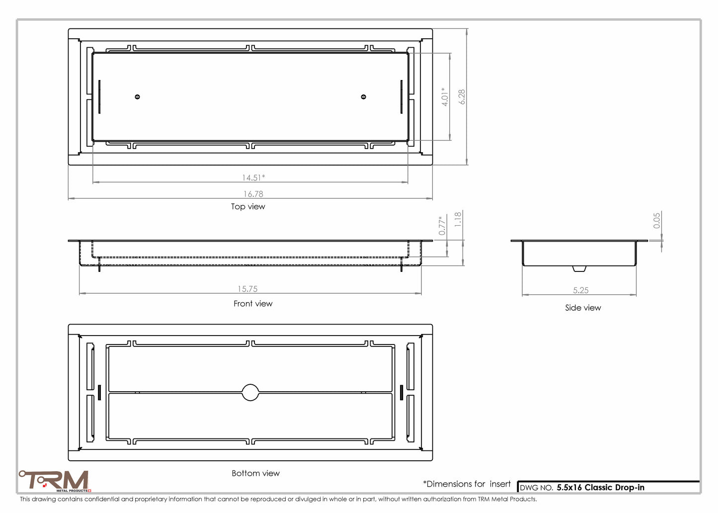 5.5x16 - Classic Drop-in Air Vent, Flush Floor-Matching, All Metal, Floor Vent Cover - TRM Metal  16x5.5