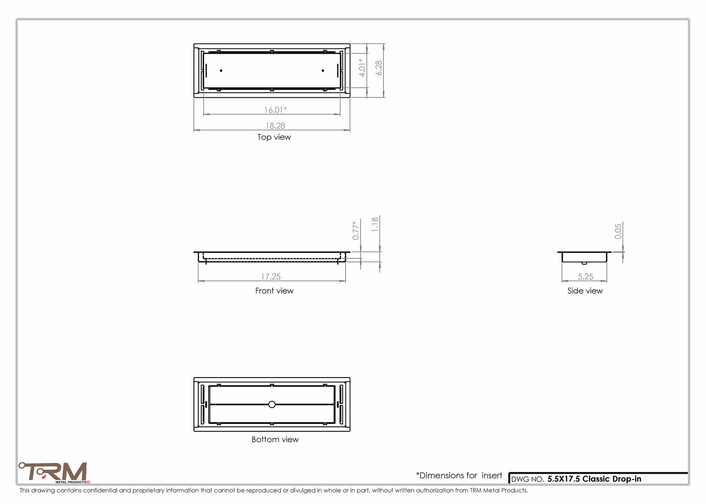 5.5x17.5 - Classic Drop-in Air Vent, Flush Floor-Matching, All Metal, Floor Vent Cover - TRM Metal  17.5x5.5