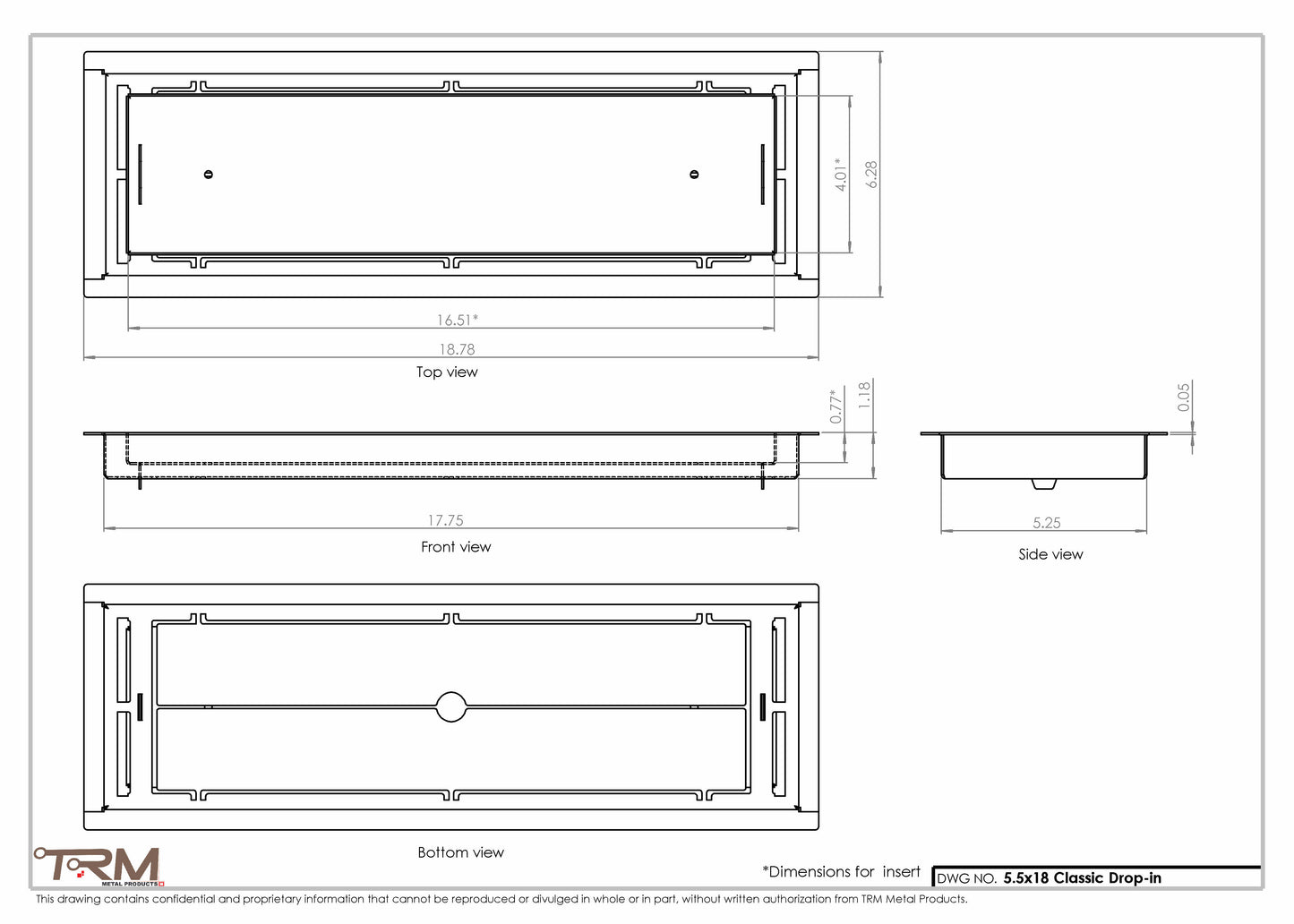 5.5x18 - Classic Drop-in Air Vent, Flush Floor-Matching, All Metal, Floor Vent Cover - TRM Metal  18x5.5