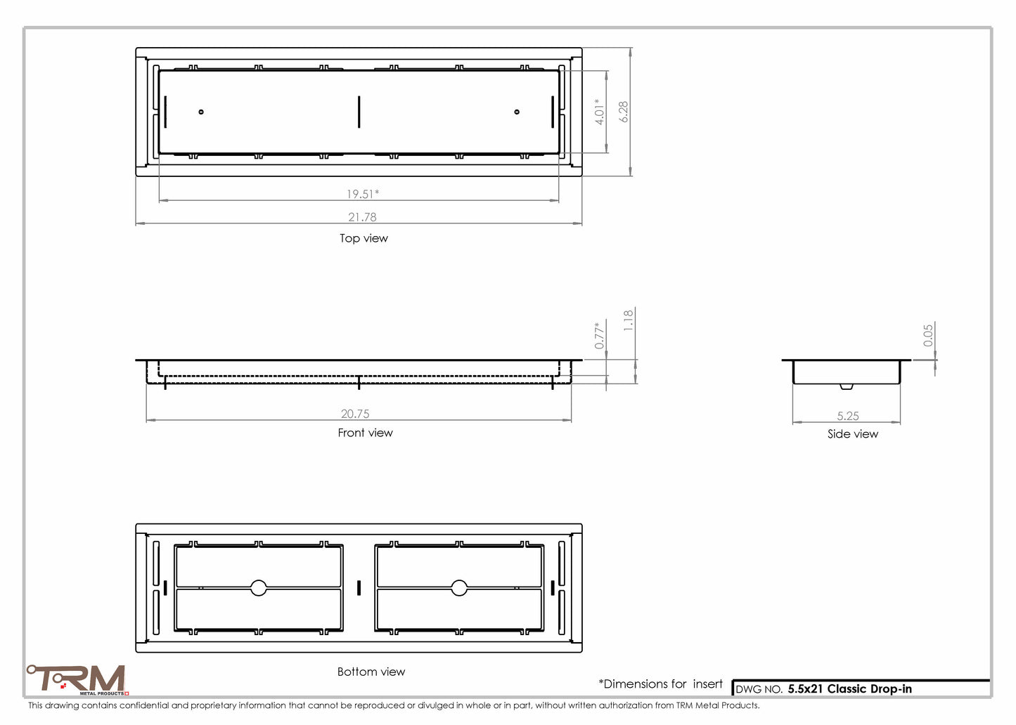 5.5x21 - Classic Drop-in Air Vent, Flush Floor-Matching, All Metal, Floor Vent Cover - TRM Metal  21x5.5