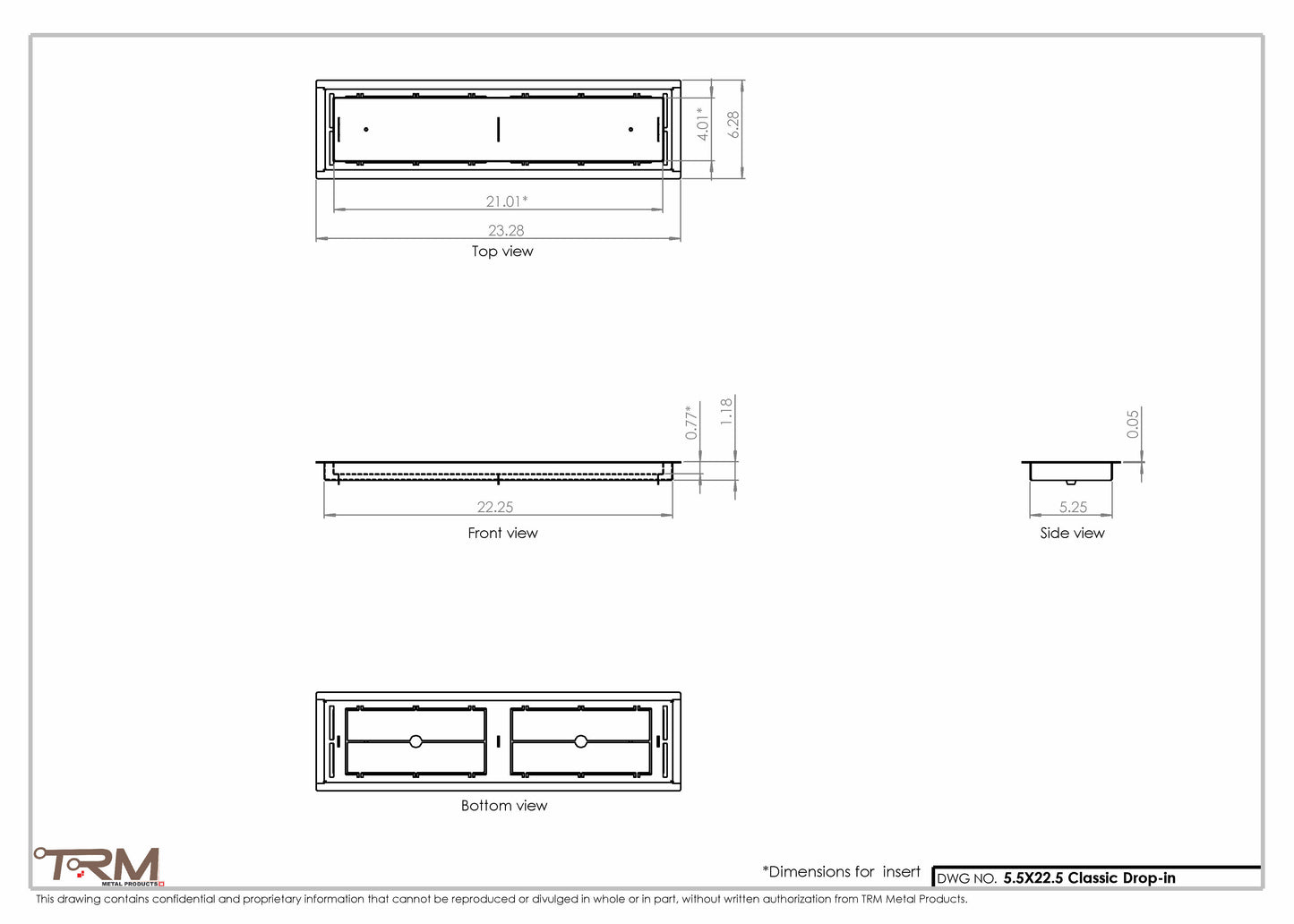 5.5x22.5 - Classic Drop-in Air Vent, Flush Floor-Matching, All Metal, Floor Vent Cover - TRM Metal  22.5x5.5