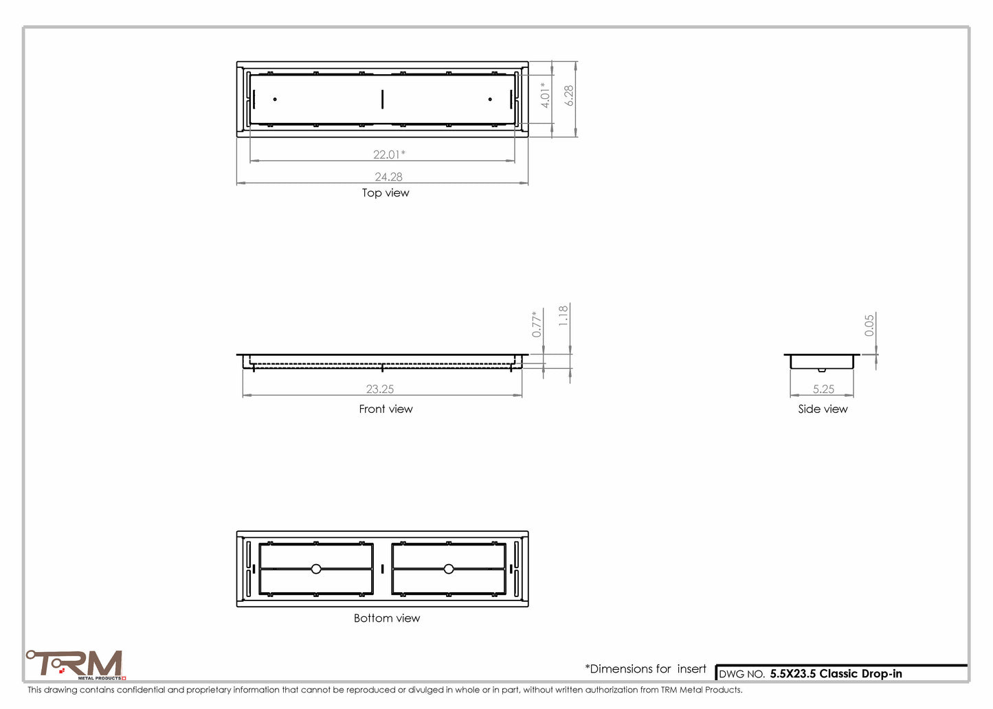 5.5x23.5 - Classic Drop-in Air Vent, Flush Floor-Matching, All Metal, Floor Vent Cover - TRM Metal  23.5x5.5