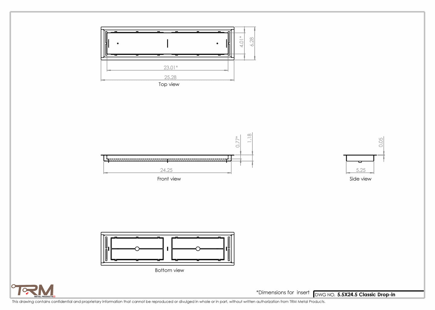 5.5x24.5 - Classic Drop-in Air Vent, Flush Floor-Matching, All Metal, Floor Vent Cover - TRM Metal  24.5x5.5