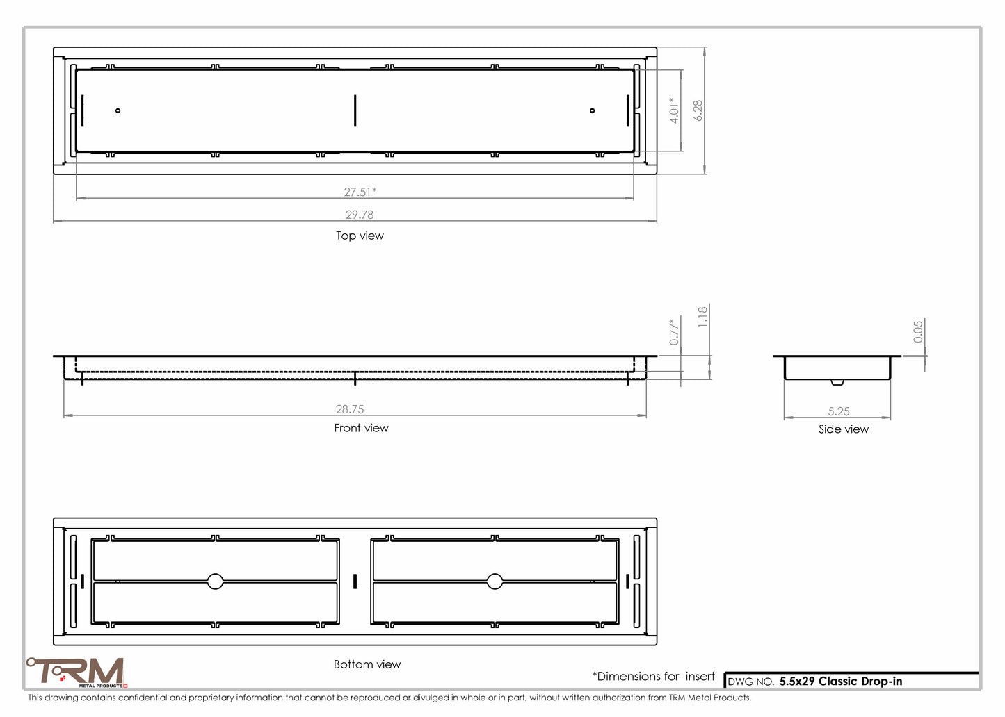 5.5x29 - Classic Drop-in Air Vent, Flush Floor-Matching, All Metal, Floor Vent Cover - TRM Metal  29x5.5