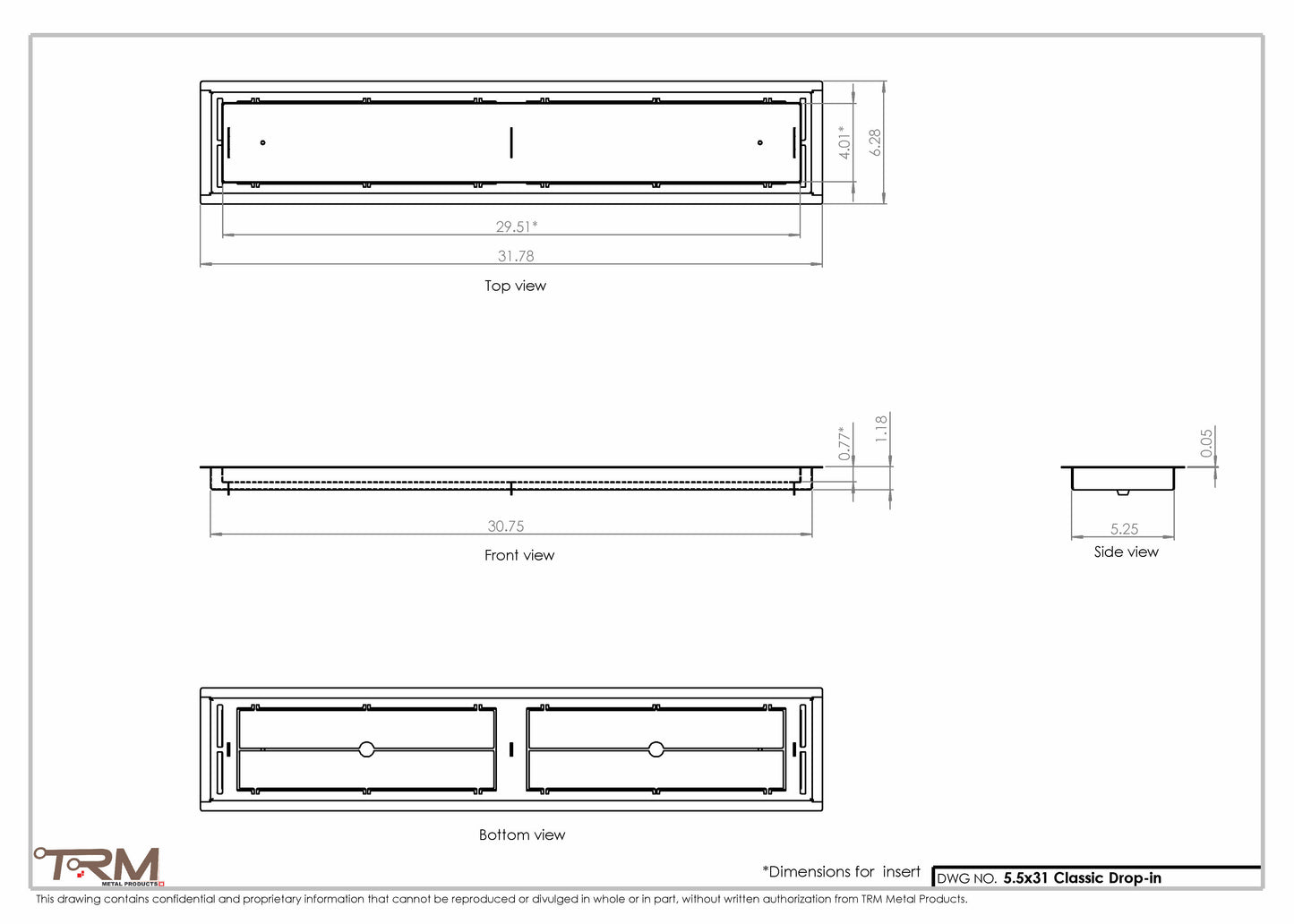 5.5x31 - Classic Drop-in Air Vent, Flush Floor-Matching, All Metal, Floor Vent Cover - TRM Metal  31x5.5